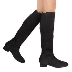 Stuart Weitzman Eloise 30 Black Almond Toe Suede Boots 9M over the knee